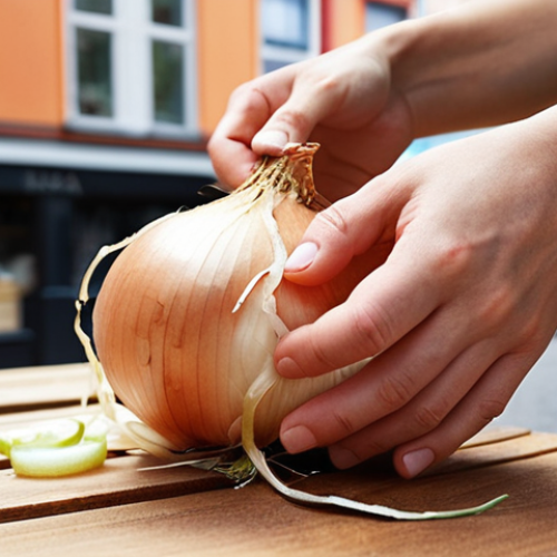 Home 8 **Anthropology deconstructing everyday life:** A close-up photograph of a hand carefully peeling away layers from an onion, each layer revealing a different cultural symbol (e.g., a traditional Swedish Midsummer wreath, IKEA furniture, a package of Kalles Kaviar). The background is a blurred image of a bustling Swedish city street. The overall tone is inquisitive and insightful.